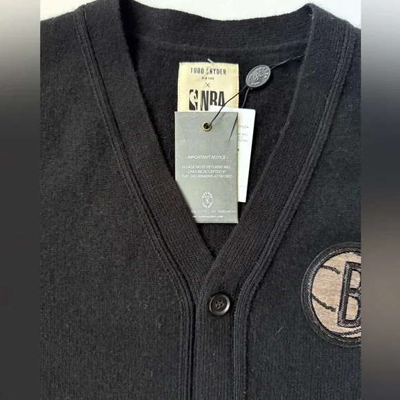 Todd Snyder X NBA NETS 100% Cashmere Cardigan NWT Size XL Size M Black